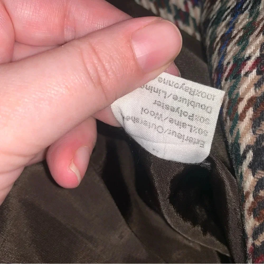 Vintage Tailored Double Breasted Herringbone Blazer Jacket Brown Tan - Picture 3 of 12